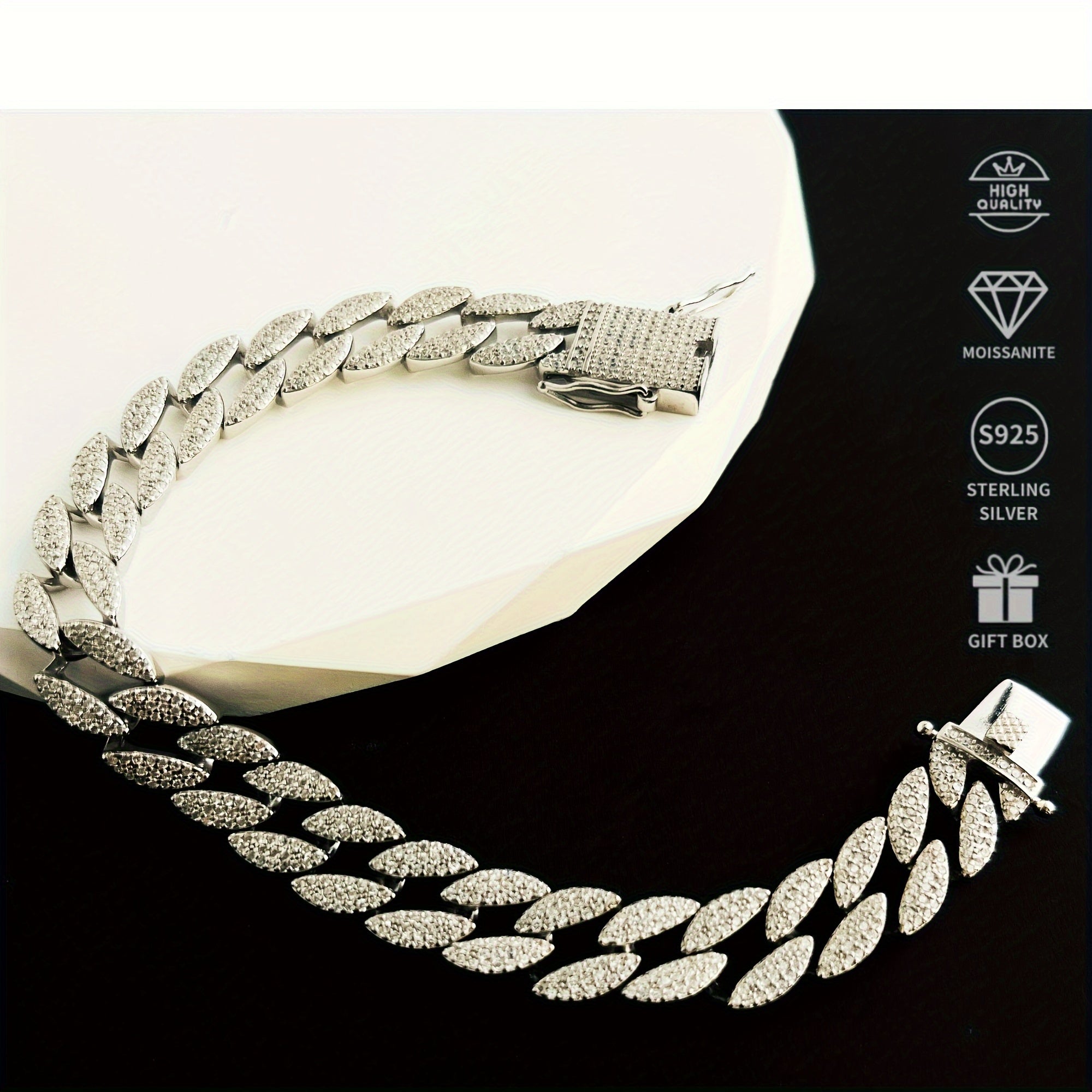  erkaklar uchun kumush Cuban taqinchoq 10mm Moissanite toshlar Vintage Punk Rock uslubi