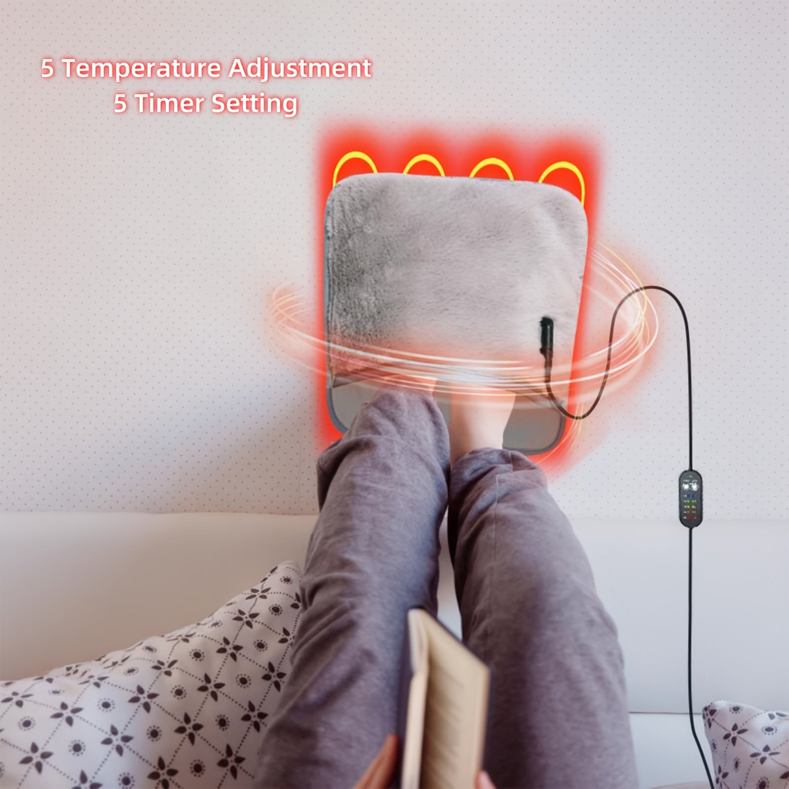 Уютный USB-грелочный массажный коврик для ног - электрическая подушка с 5 настройками температуры, моющимся плюшем, облегчением боли, низким напряжением, без батареек.