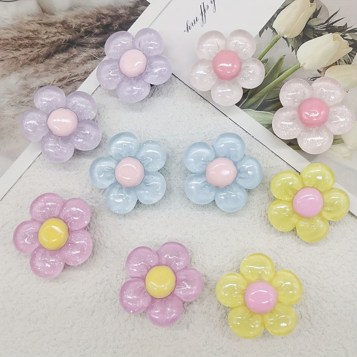 Women's Colorful ABS Flower Shoe Charms 10 Pack for Sandals and Bags