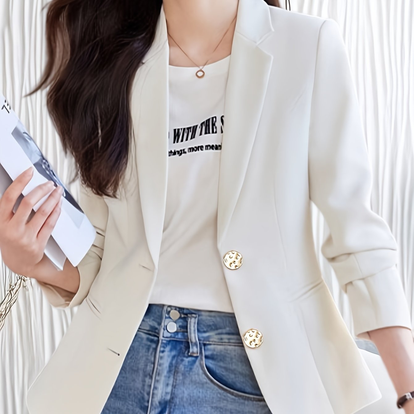 Plus o'lchamdagi ayollar uchun blazer uzun qolli to'liq rangli biznes-kosmik jeket