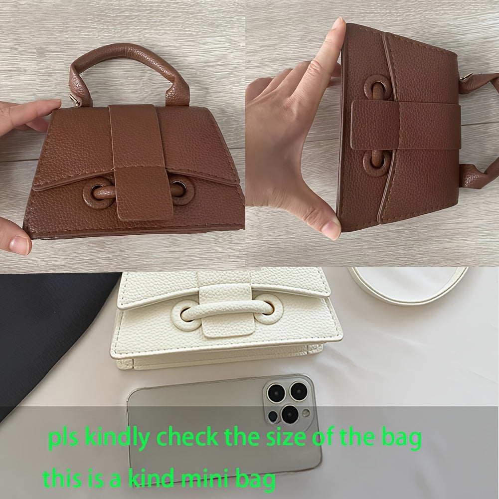 Zamonaviy niş dizayni, yuqori tutqichi va kvadrat shakli bilan uslubiy mini crossbody sumka.