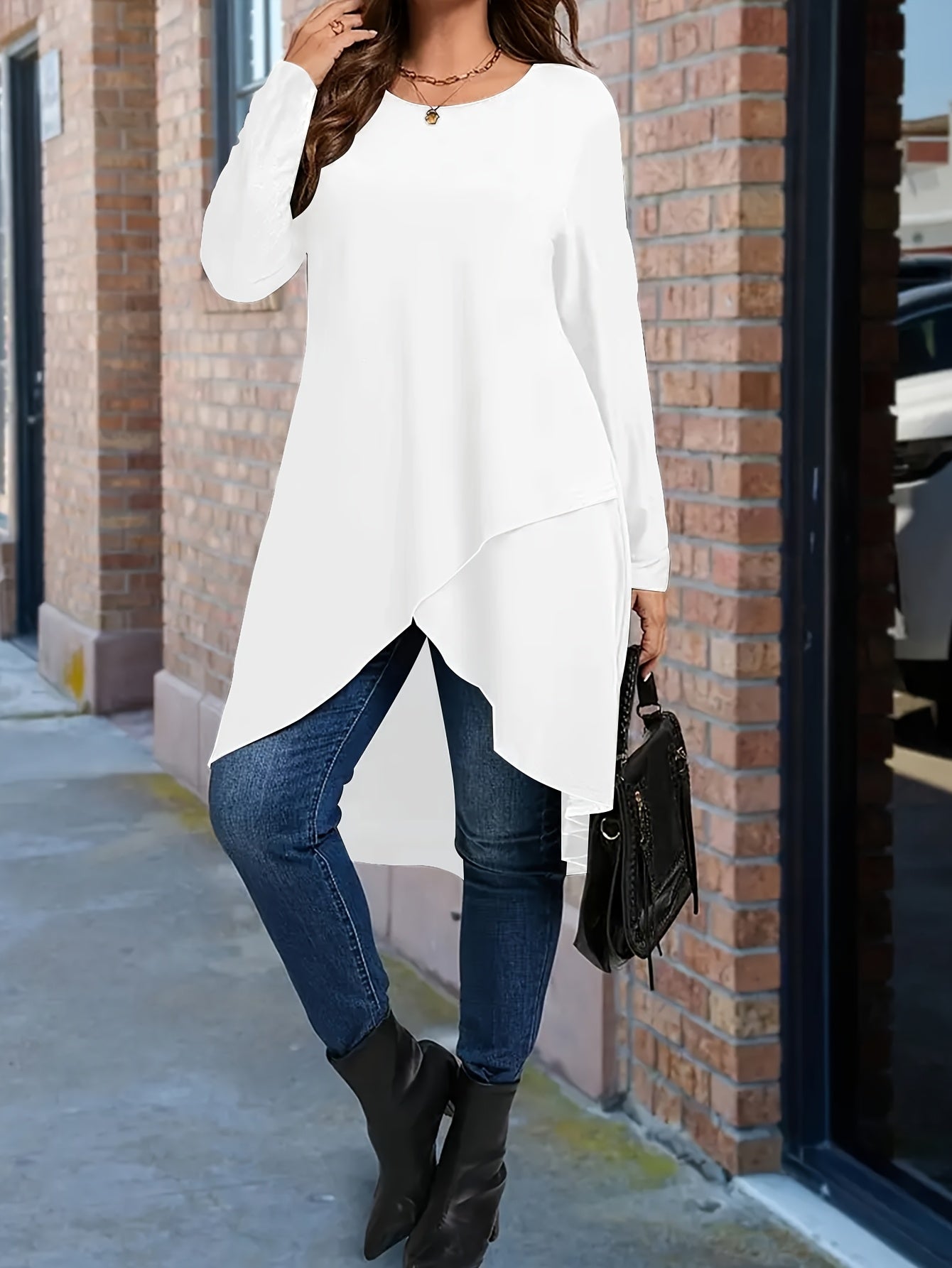 Women's Solid Color Irregular Long T-Shirt Casual Wear