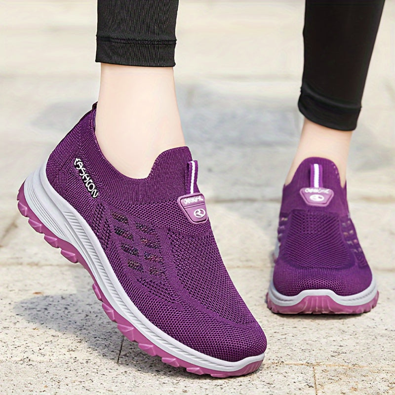 Ayollar uchun nafas oladigan knit platform sport poyafzallari, kundalik slip-on tashqi poyafzallar