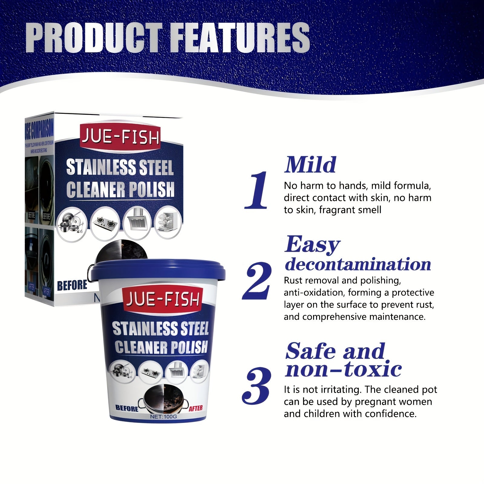 Stainless Steel Cleaner Polish 100g uchun idishlar, qozonlar uchun qoldiqsiz porlash