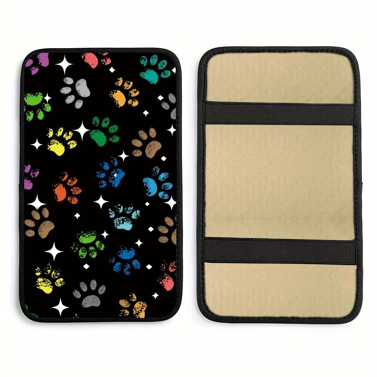 Cubierta de reposabrazos para coche con huella de perro colorida, ajuste universal, protector de caja para asiento