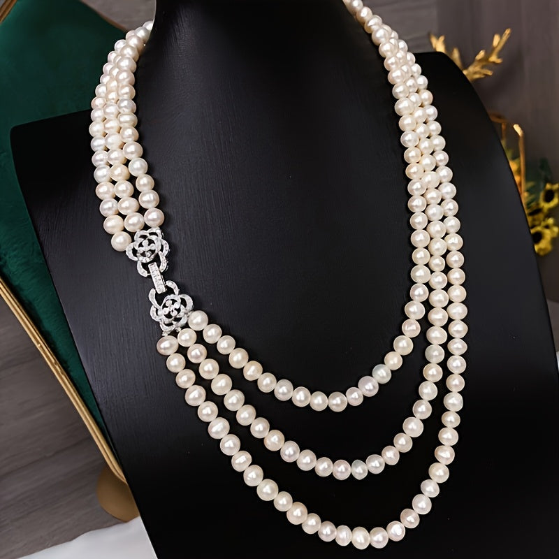 Women's Freshwater Pearl Necklace Multi-Layer Elegant Jewelry for Formal and Casual Wear
