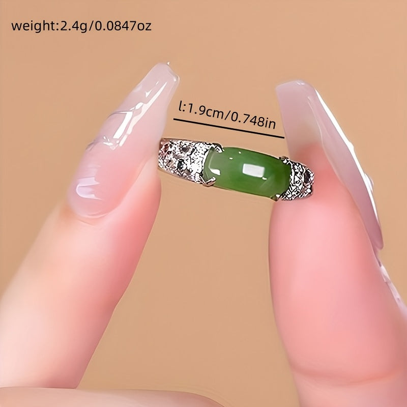 Sterling Silver Ring with Imitation Jade Inlay for Women Elegant Jewelry