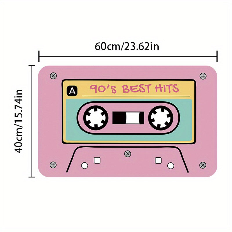 Retro Kasseta Lenta Ilhomlangan Eski Mat - Yorqin, Sirpanmas va Dog'ga Bardoshli Oshxona Gilami Uy Dizayni, Kirish Joyi va Esik Oldi Uchun