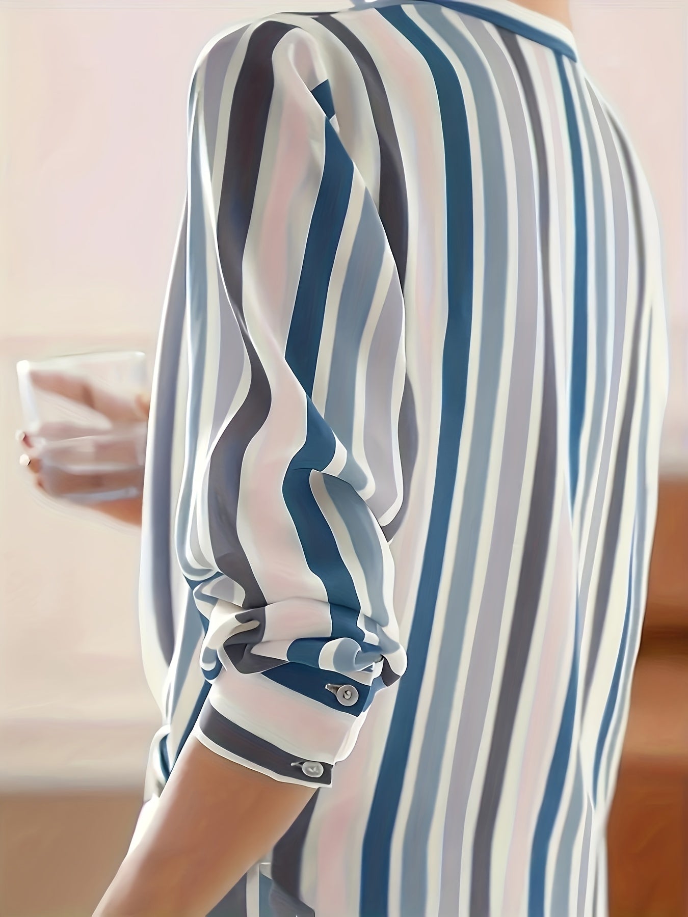 Women's Striped Woven Polyester Shirt with Lapel Collar Long Sleeves Casual Spring Summer Fall