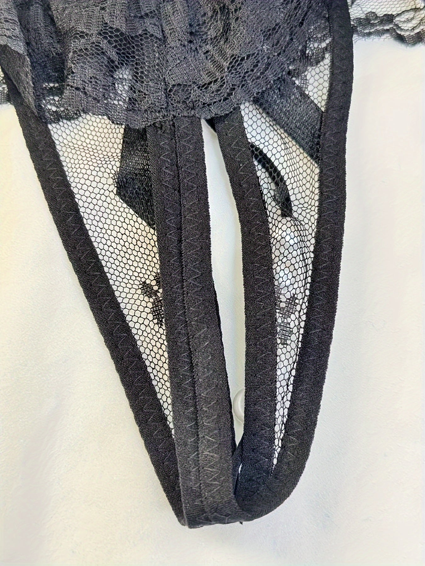 Women's Transparent Lace Crotchless Thong with Pearl Massage Details