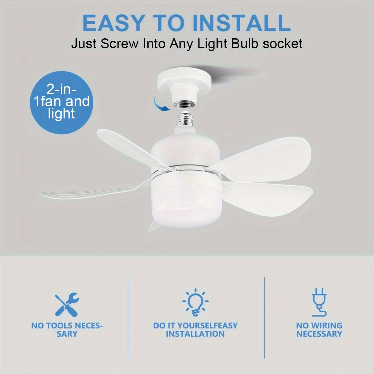 White Smart Ceiling Fan Light with Remote E26 E27 LED Indoor 3 Speed Modes