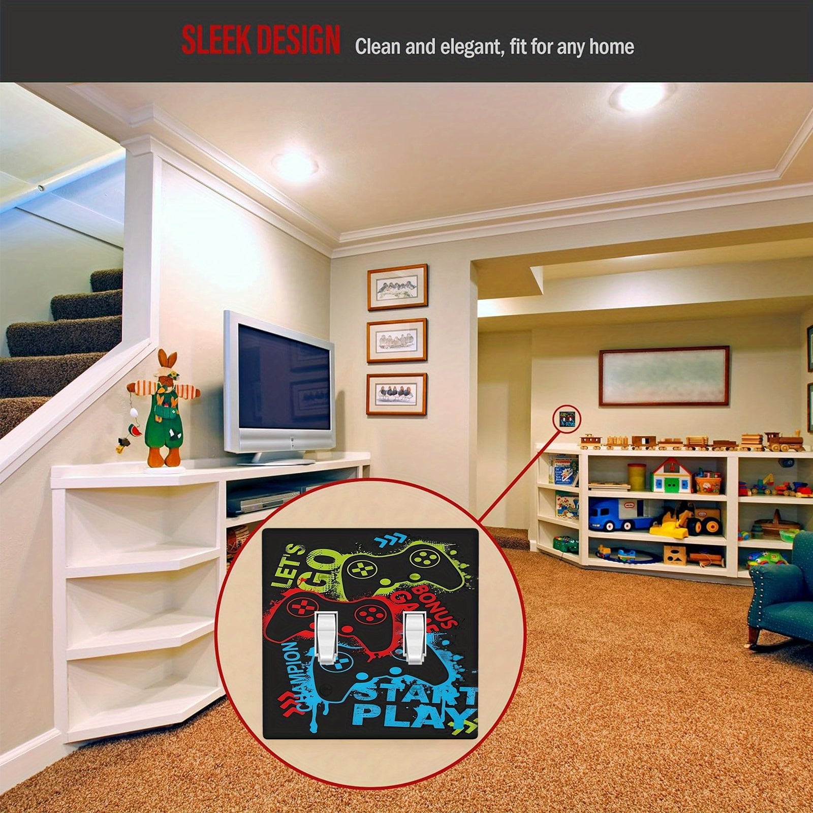 1 ta video o'yin mavzusidagi yoritgich qopqog'i o'yin xonasi dekoratsiyasi uchun, batareya kerak emas, tozalash oson - Yagona yoki ikki gang mavjud - 1 ta to'plam.