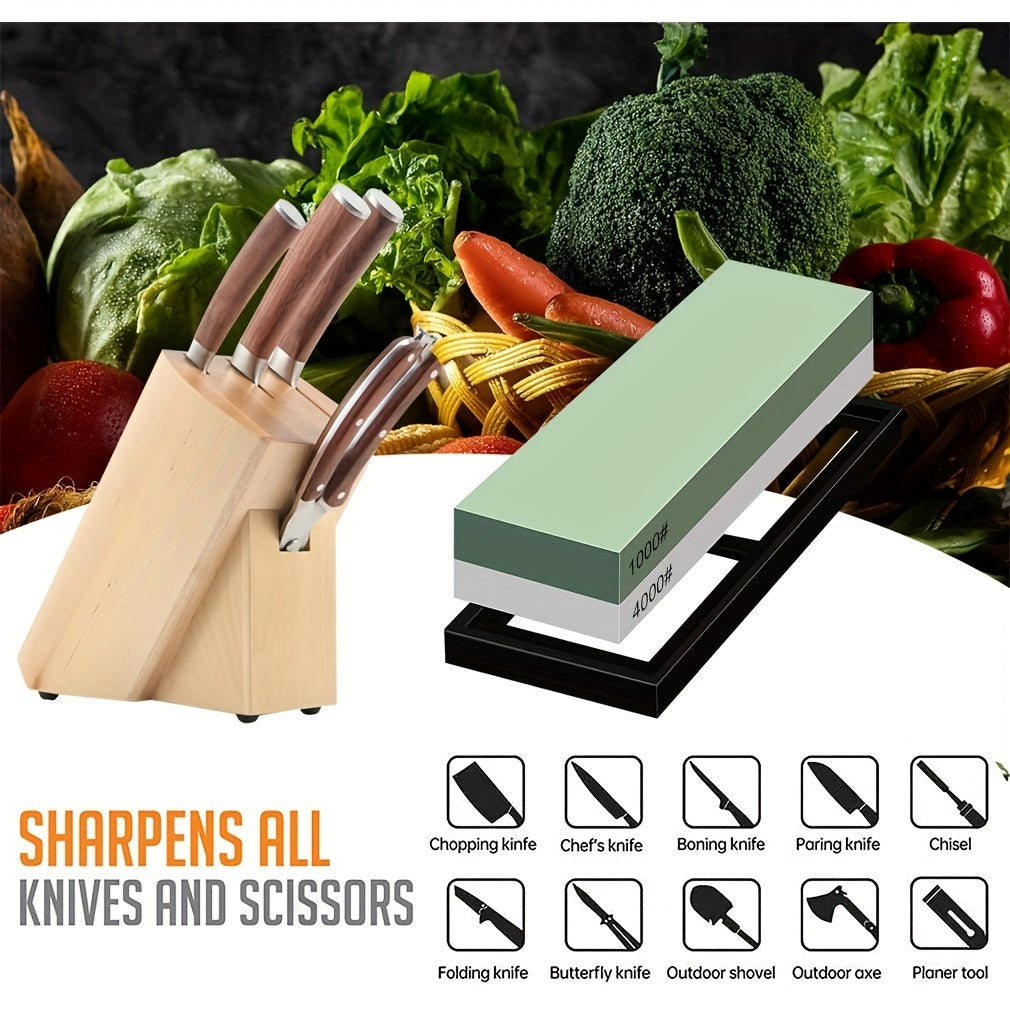 Set of 2 Sharpening Stones 1000/4000 Grit Kitchen Knife Sharpener Non-Slip Base