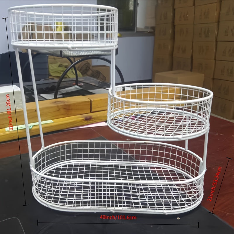 Двухуровочная корзина для хранения из черной металлической сетки для кухни и гостиной