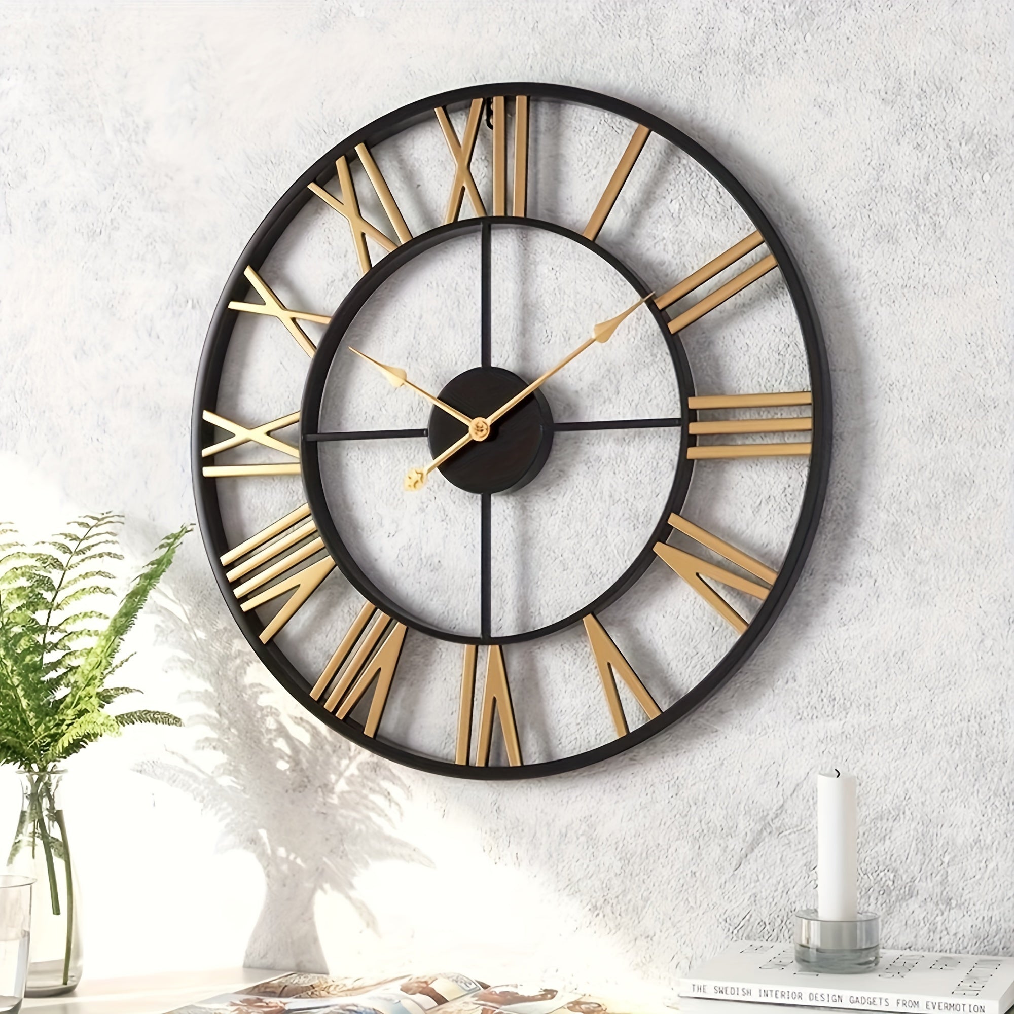Reloj de pared romano retro de metal con aspecto envejecido 50,8 cm funcionamiento silencioso interior y exterior