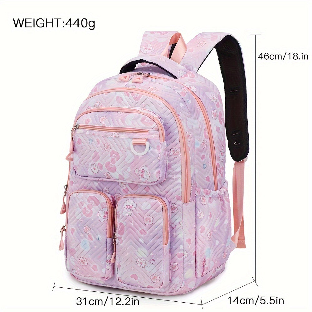 Mochila de tela Oxford con detalle bordado y compartimento para portátil, casual, para escuela y universidad, bandolera