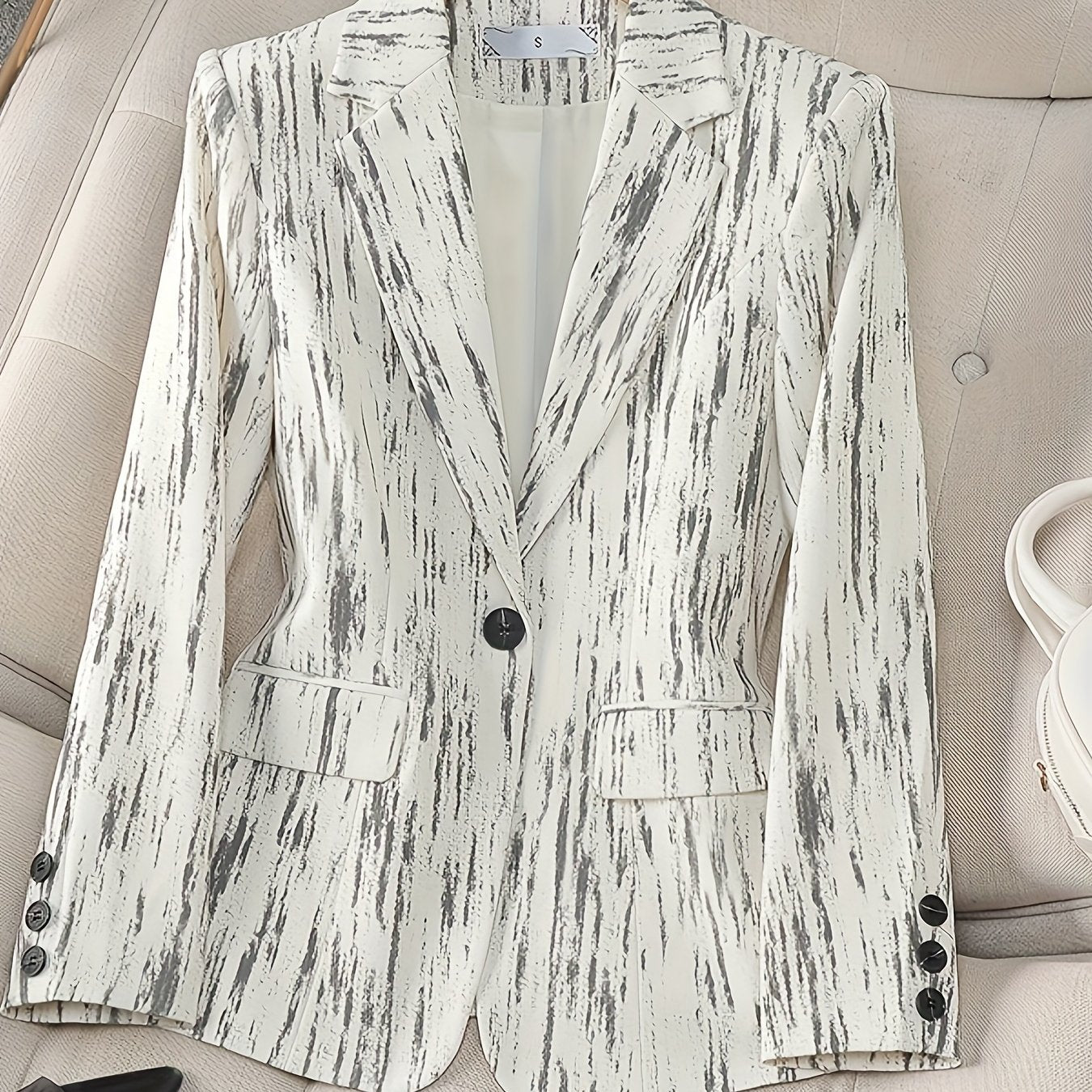 Women's H-Line Blazer Jacket Retro British Style Notched Lapel Button Washable