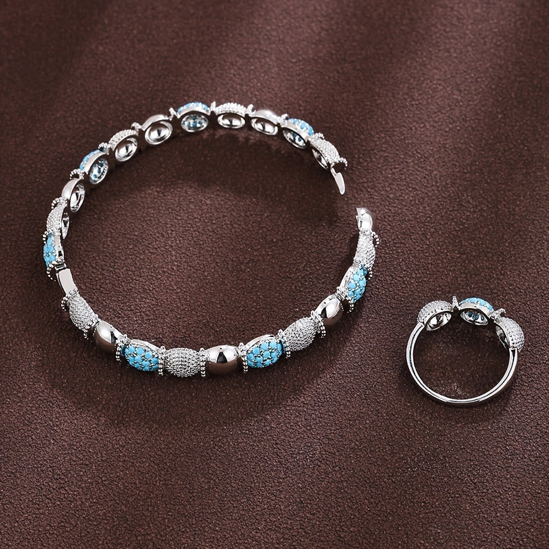 Jewelry Bracelet and Ring Set with Semi-Circle Design for Women