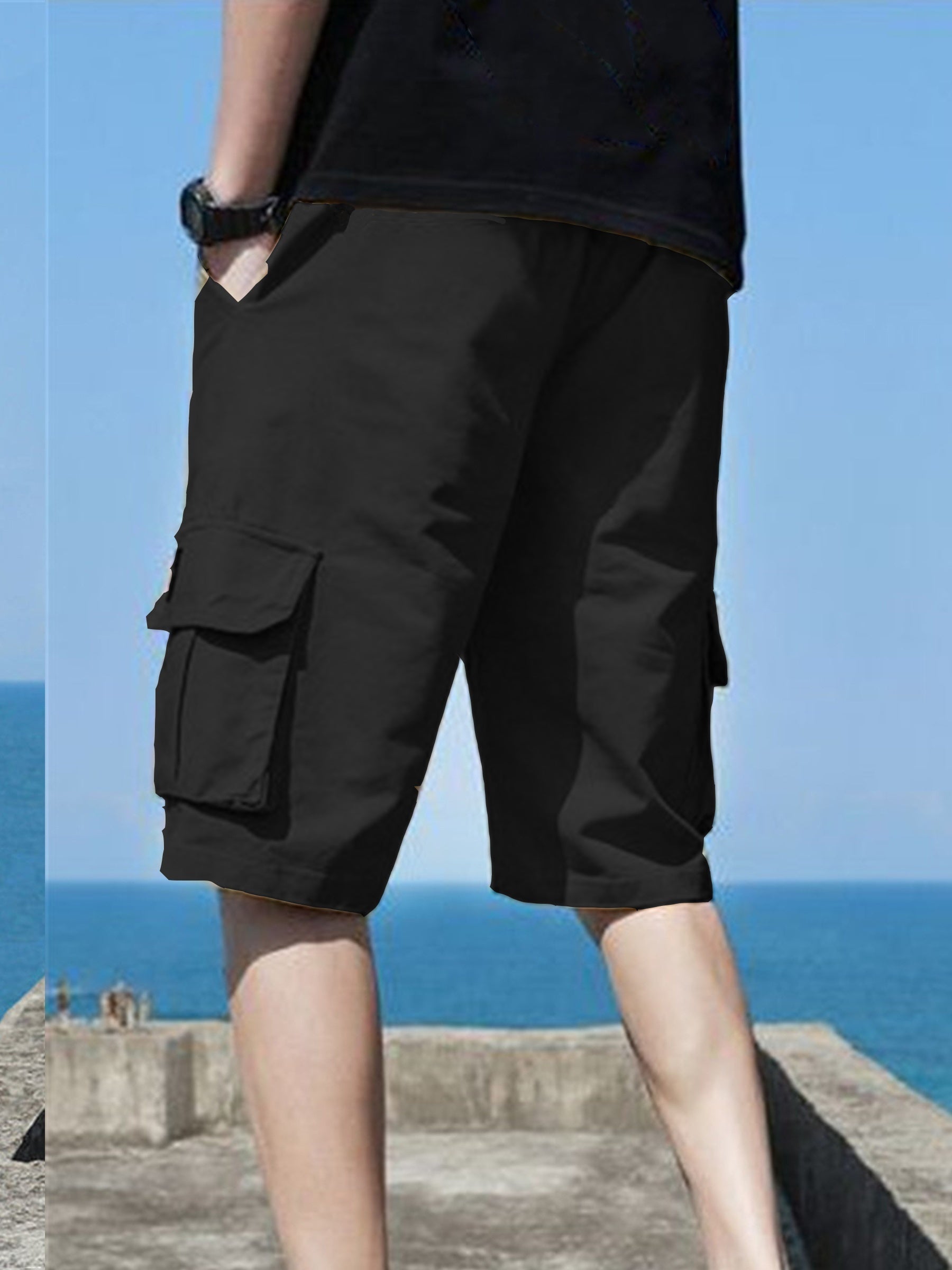Men's Oversized Cargo Shorts Polyester Solid Color Plus Size Outdoor Workout Street Style