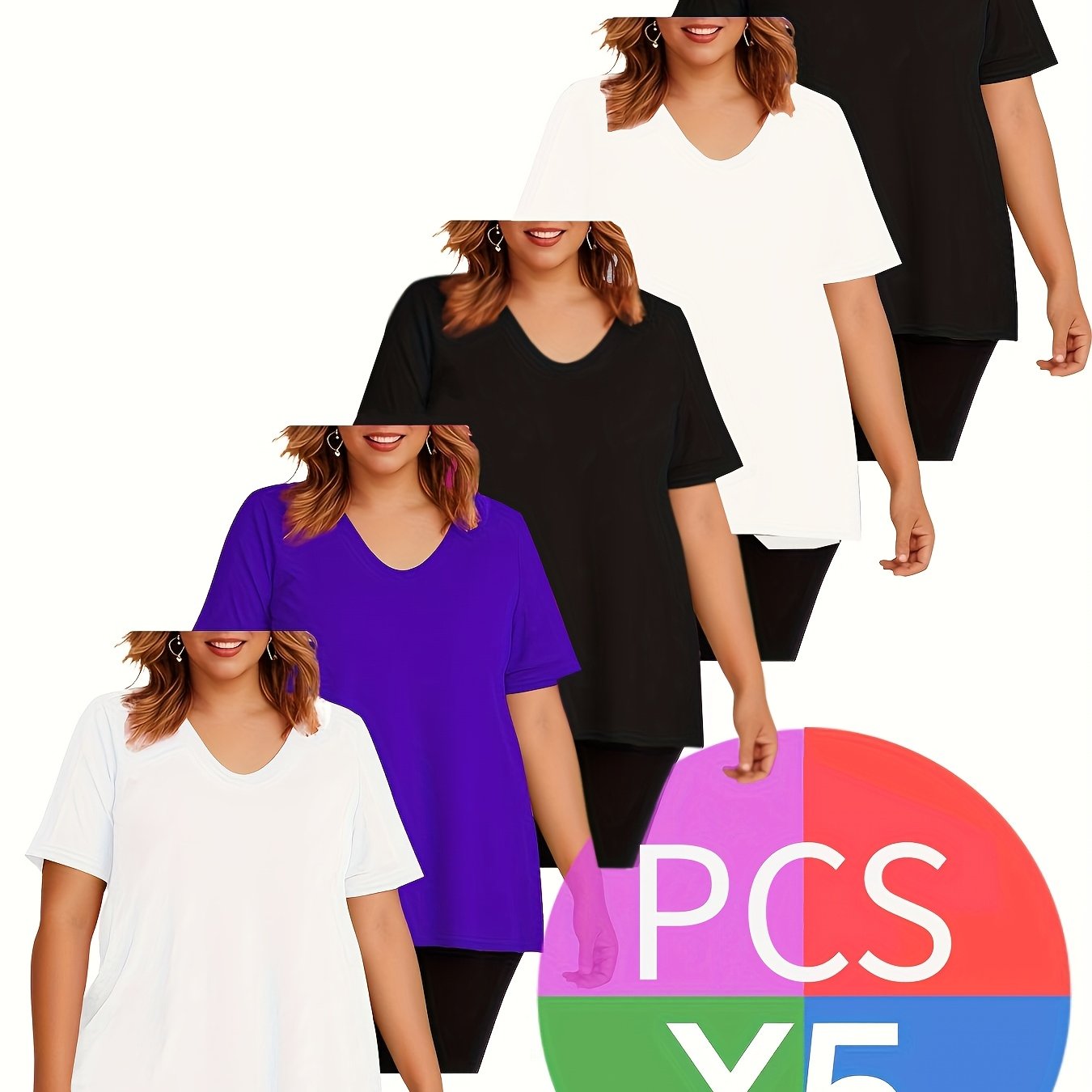 Women's Plus Size T-Shirts Pack Soft Breathable Short Sleeve Casual Top