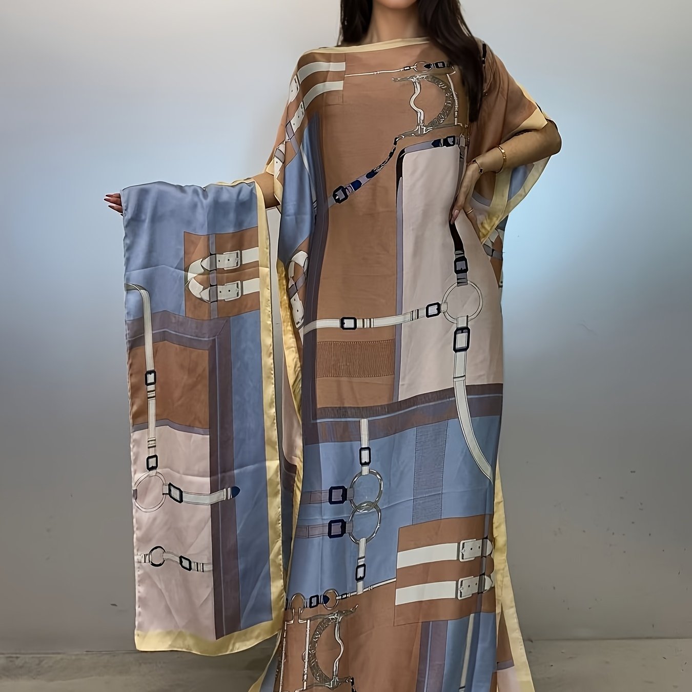 Women's Floral Print Abaya Maxi Dress Loose Fit Batwing Sleeves Summer Fashion