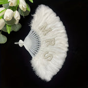 White Pearl Rhinestone Handheld Fan 13-Inch for Weddings and Bridal Events