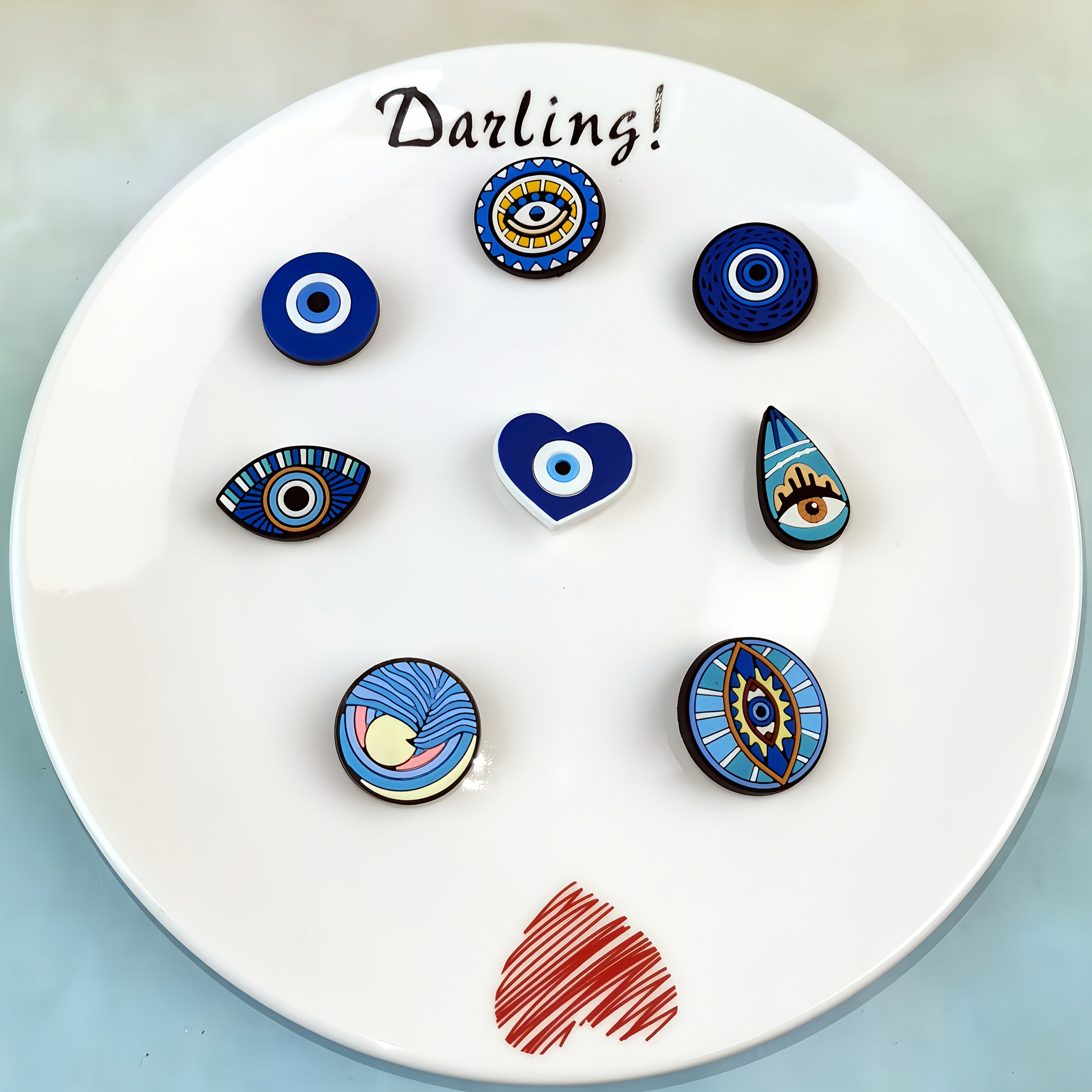 Women's Sandal and Bracelet Decoration Kit Blue Eye Pattern 8/10pcs