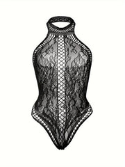 Vestido ajustado de encaje y malla de estilo europeo y americano para discoteca, con cuello colgante