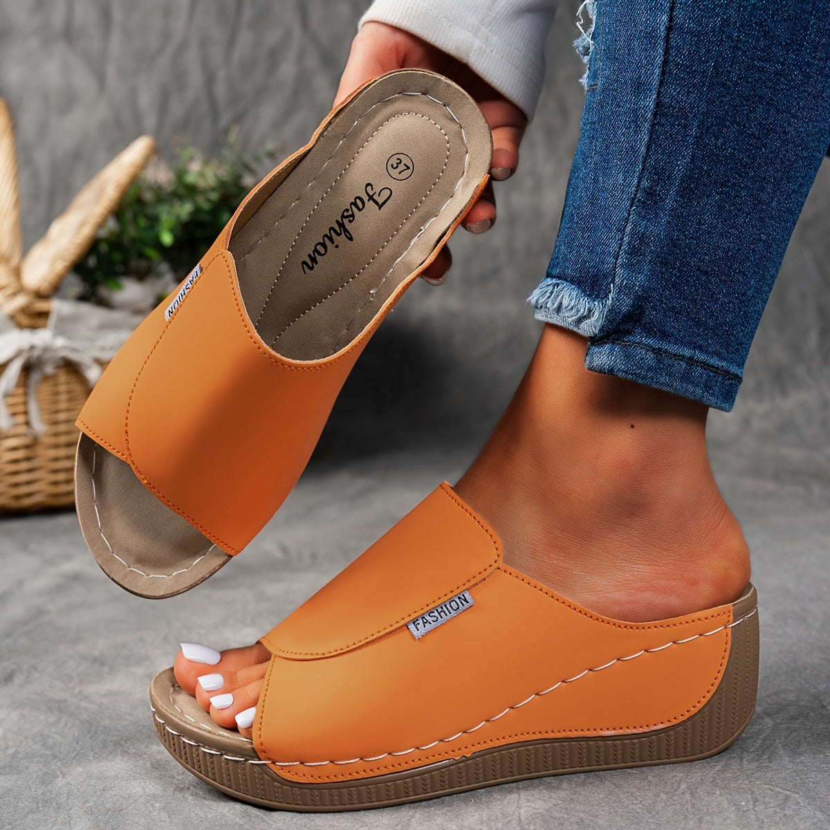 Women's Red Slip-On Slide Sandals with Cushioned Sole for Summer