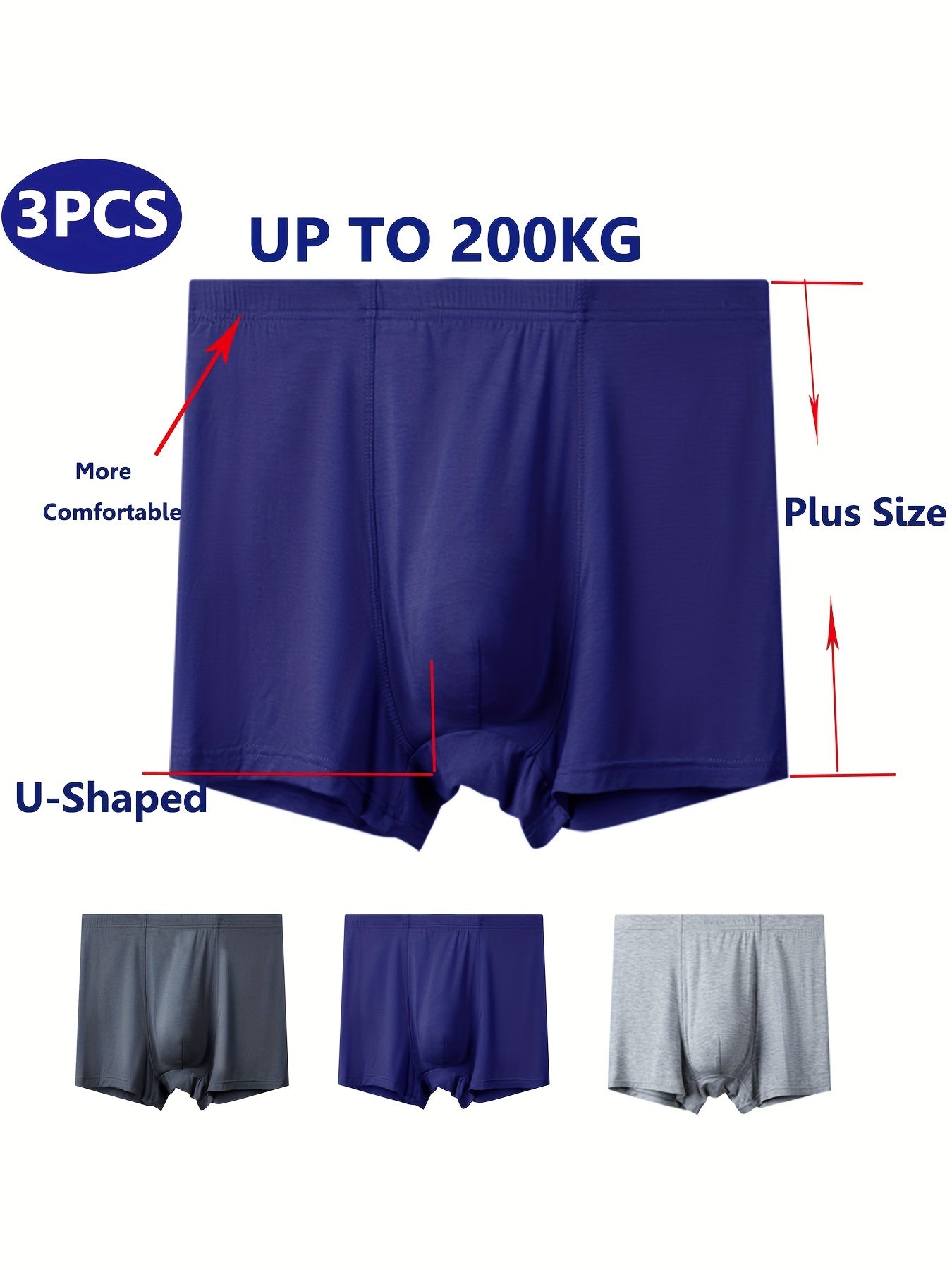 Men's Plus Size Boxer Briefs Soft Breathable Modal Big and Tall Pack of 3