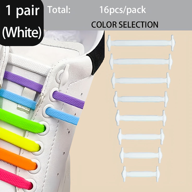 16pcs Silicone Elastic Shoelaces for Sports and Casual Shoes Durable PVC