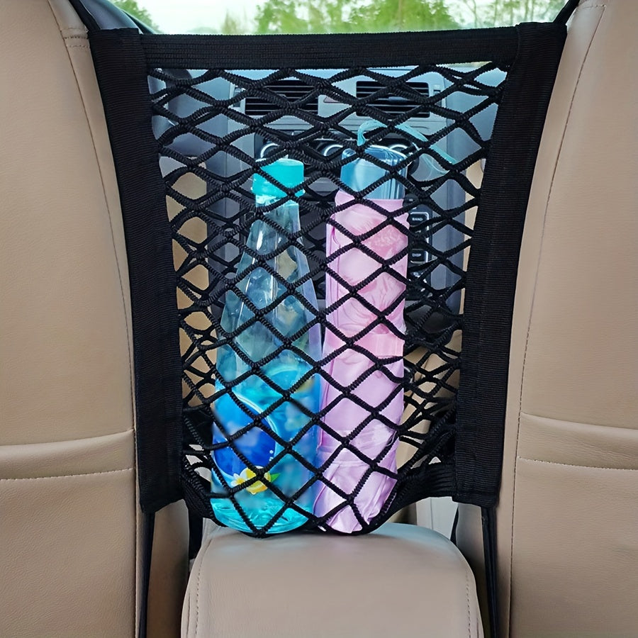 Car Seat Storage Net Black Mesh Elastic Bands 66cm x 61cm x 25cm Organizer