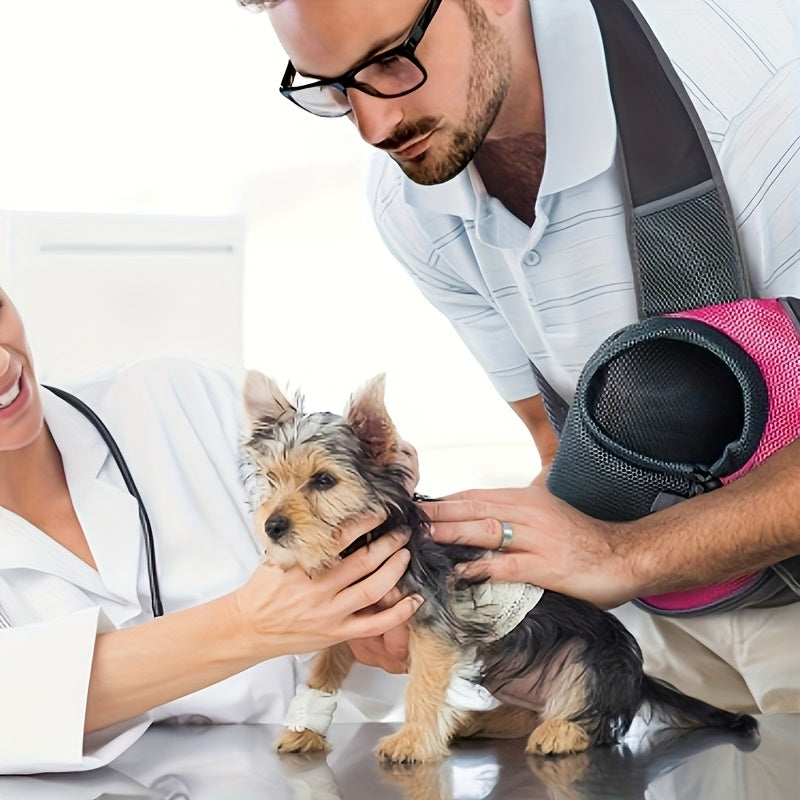 Portador de perro tipo bandolera con cremallera y malla transpirable para mascotas pequeñas, ideal para viajes al aire libre