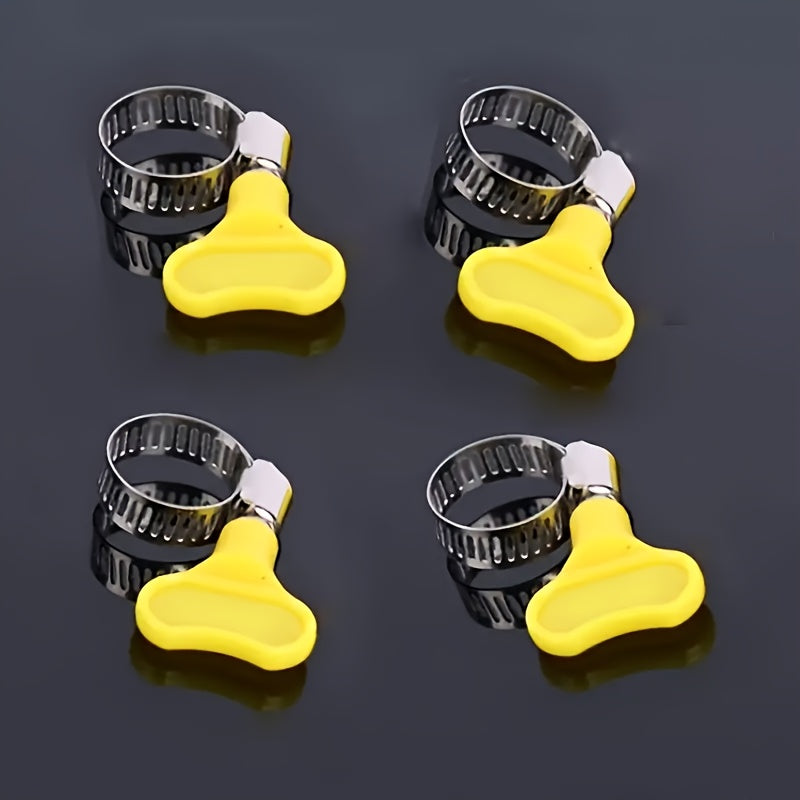 12 Stainless Steel Hose Clamps with Yellow Plastic Handles for Plumbing Automotive Repair
