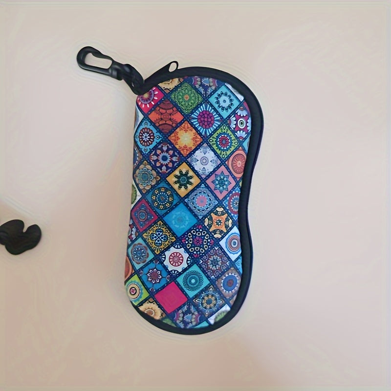 Neoprene Glass Case with Zipper and Carabiner Clip Mandala Design Portable Fits All Glasses