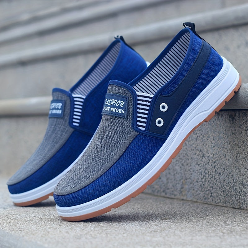Men's Casual Slip-On Low-Top Sneakers with Fabric Upper and Rubber Sole