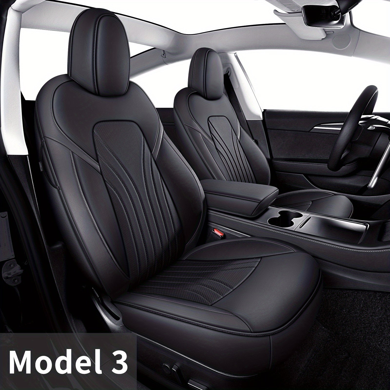 Custom Fit Faux Leather Seat Covers for Tesla Model 3 2017-2023 Synthetic Sponge