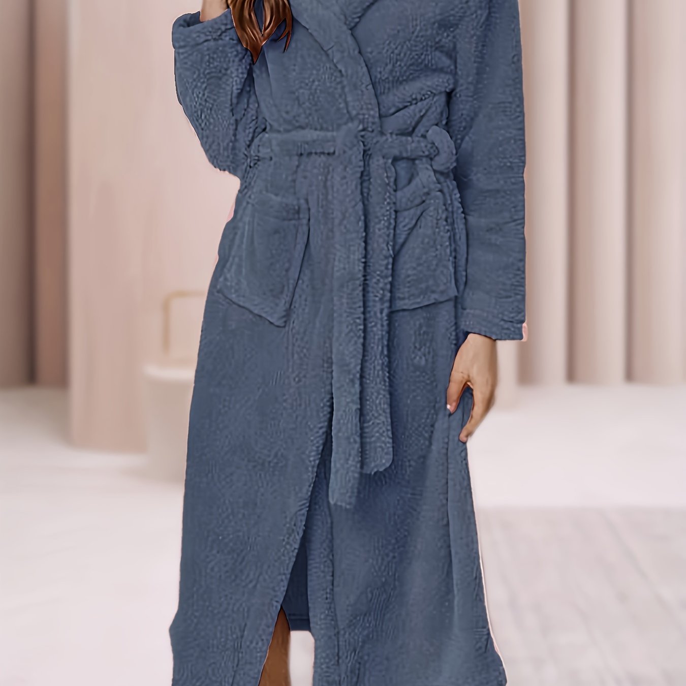 Plus Size Women's Fleece Nightgown Winter Hoodie Bathrobe With Pockets