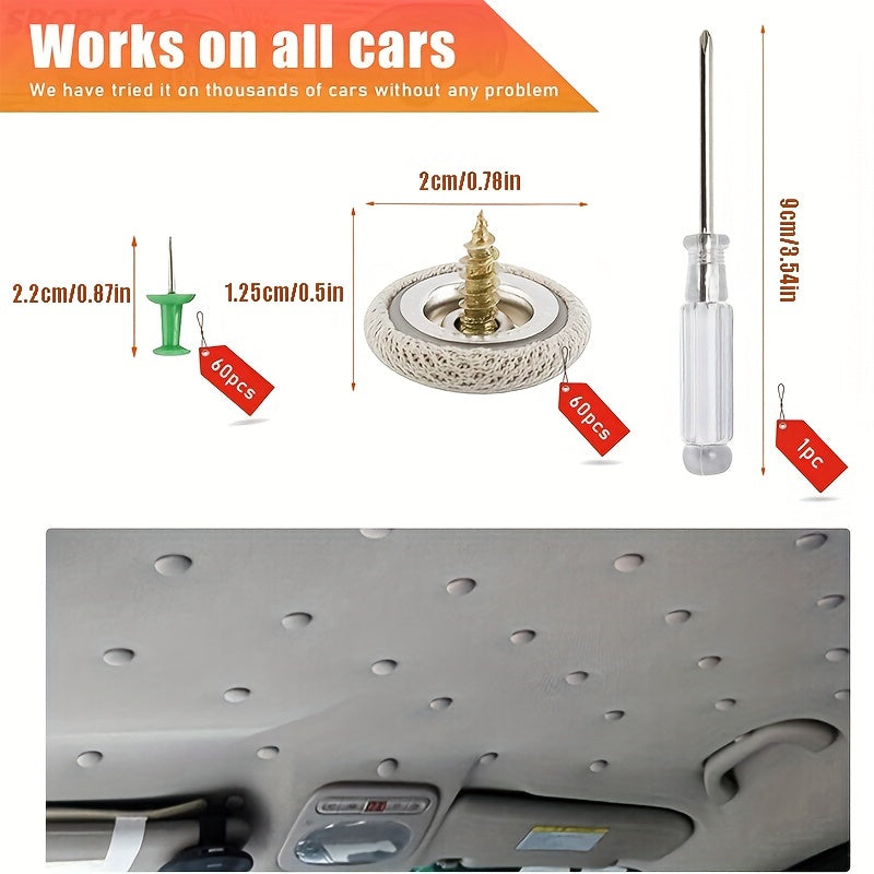 60pcs Car Roof Headliner Repair Kit with Rivets and Installation Tool for Cars SUVs