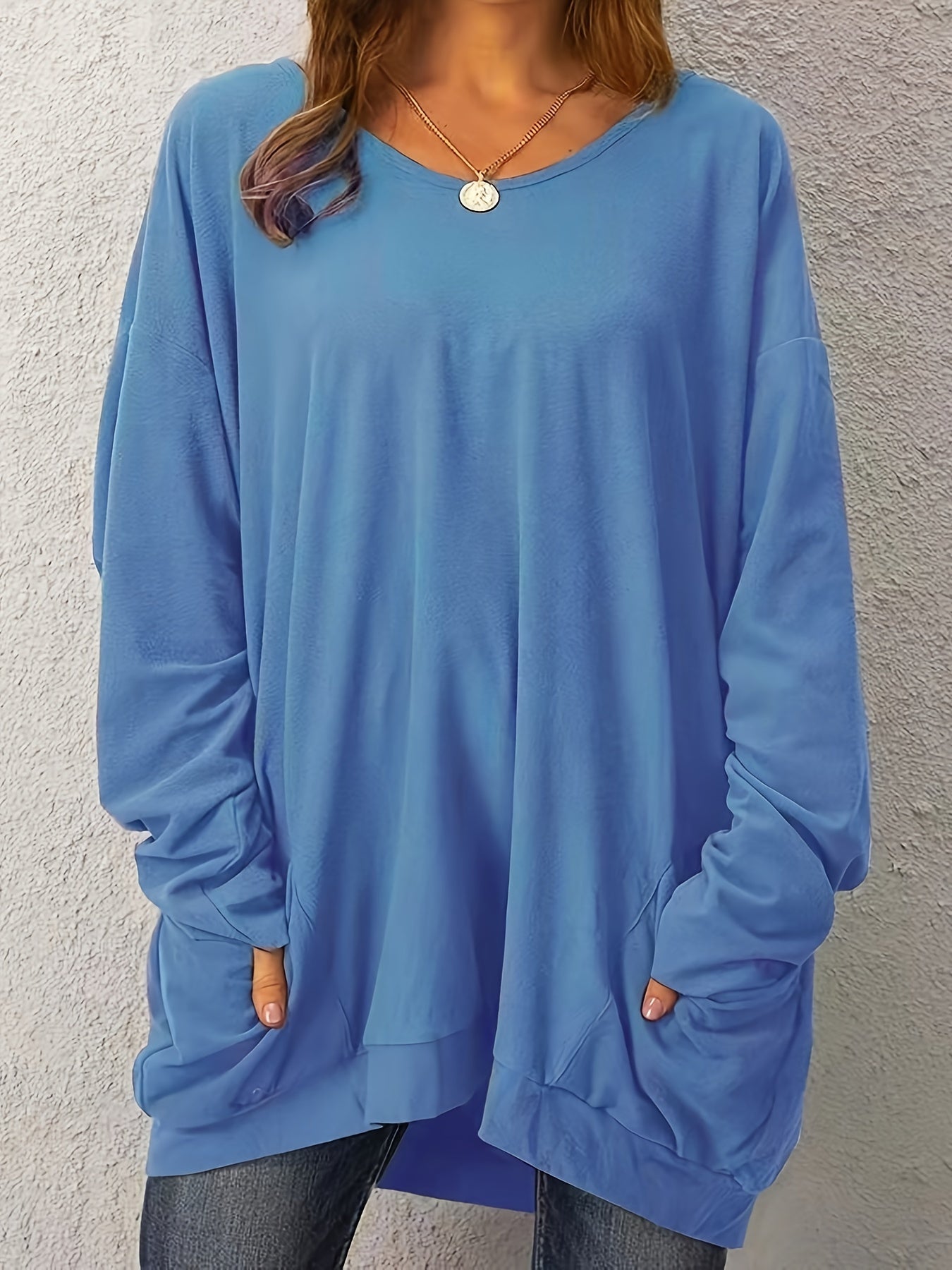 Women's Black Long Sleeve Casual Dress with Pockets for Spring Fall