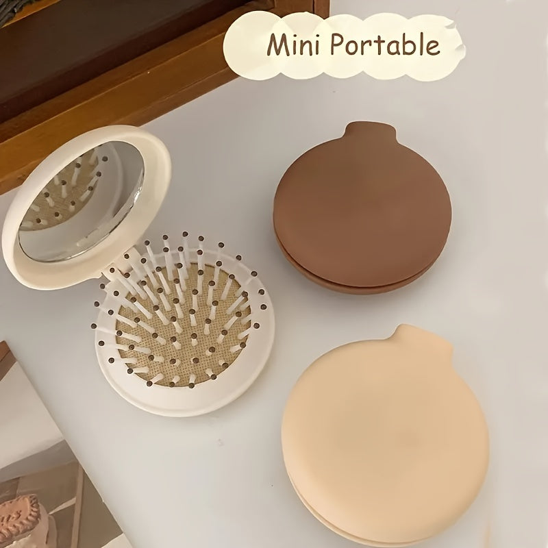 Travel Hairbrush with Mirror Foldable Scalp Massaging Air Cushion Dry Hair