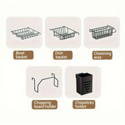 Iron over-the-sink dish drying rack with cutting board multi-layer storage space-saving design