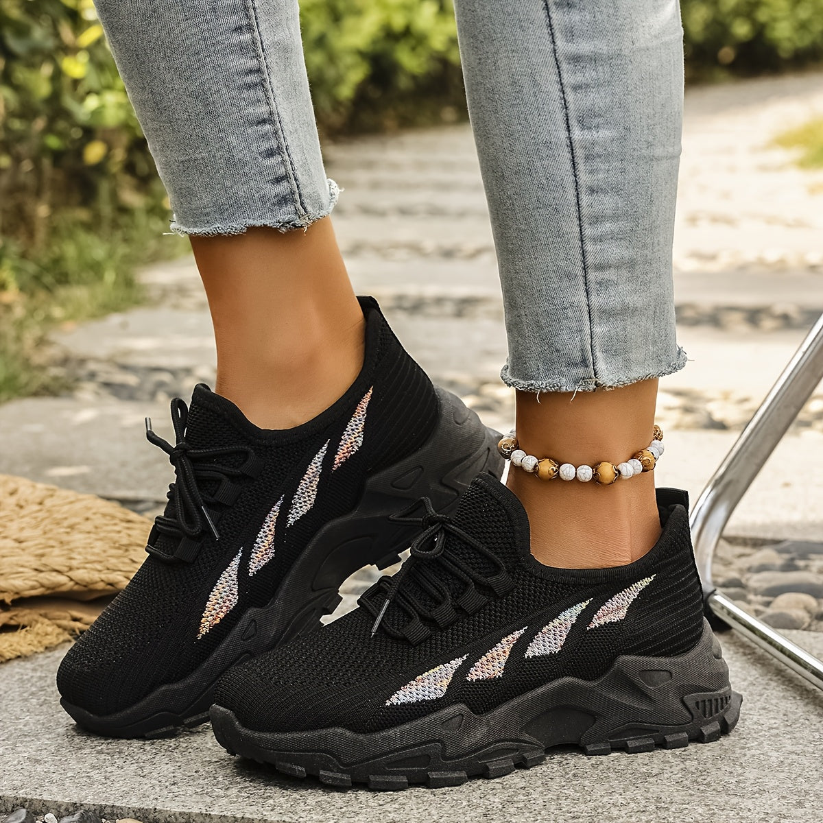 Women’s Breathable Knit Sneaker Casual Low-Top Walking Shoe with Round Toe