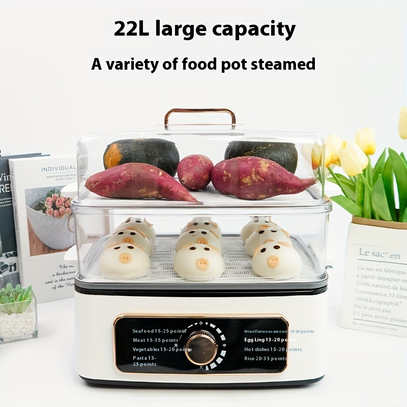 8 режим ва қўлланма ёқилган қуритилган пўшиш муҳофазасига эга 1500W ақлли электр пароварка, 3-5 кишига мўлжалланган. Оқ рангда, қизилча деталлар билан, эрталабки овқат, тайёрлаш ва иссиқ қовуриш учун мўлжалланган. Мўлжалланган ва замонавий ошхона