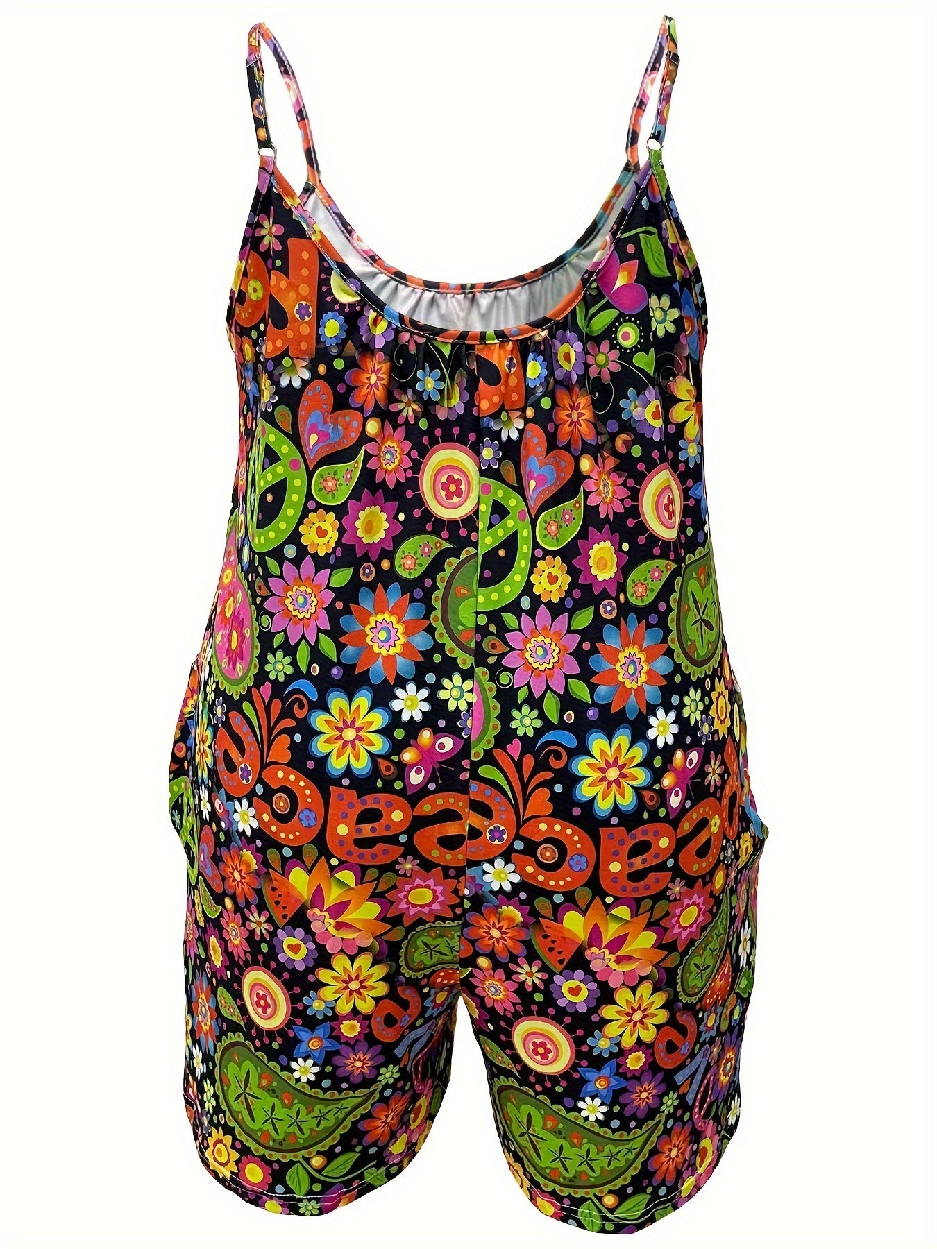 Mono sin mangas de talla grande para mujer con estampado floral y bolsillos