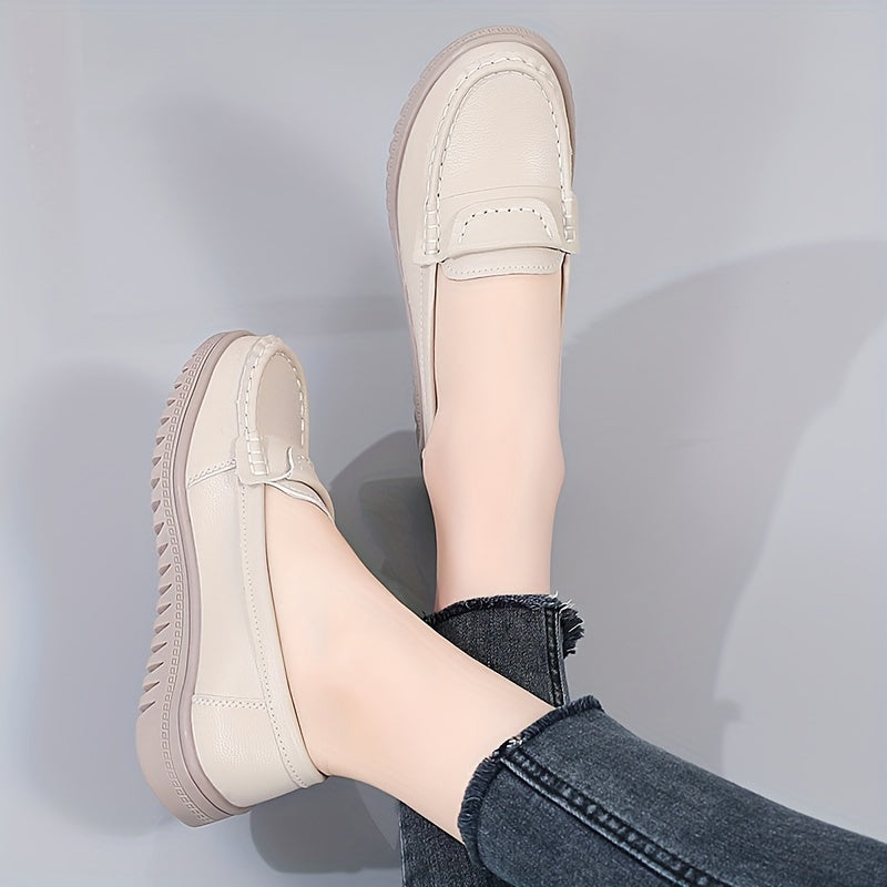 Women Slip-On Loafers Comfortable Non-Slip Casual Shoes Beige Black