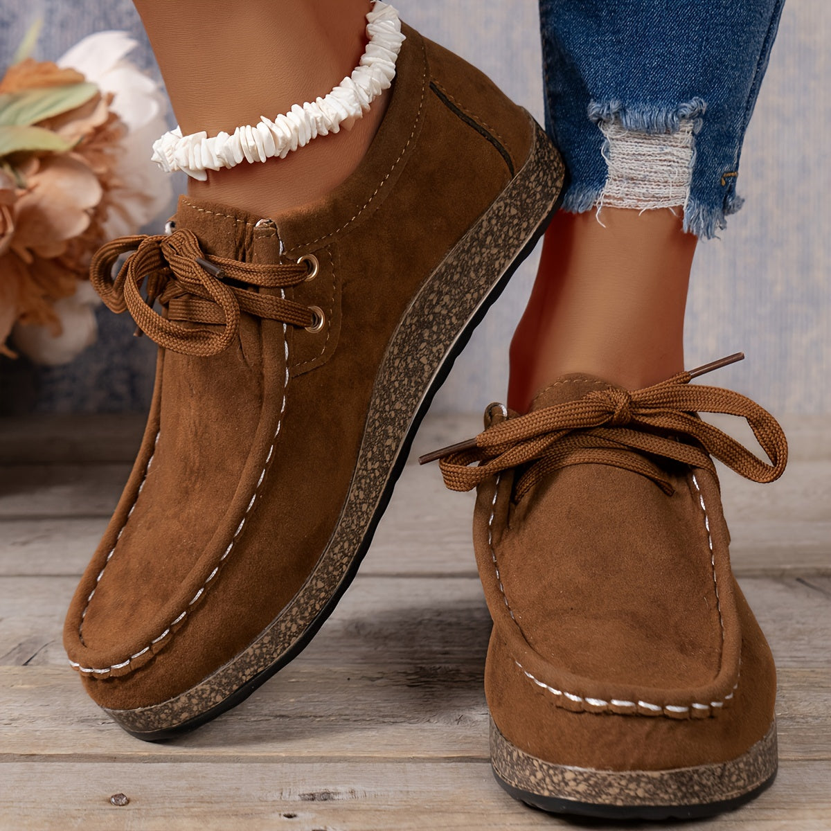 Women's Casual Sneakers Low Top Lace-Up Solid Fabric Platform Plus Size