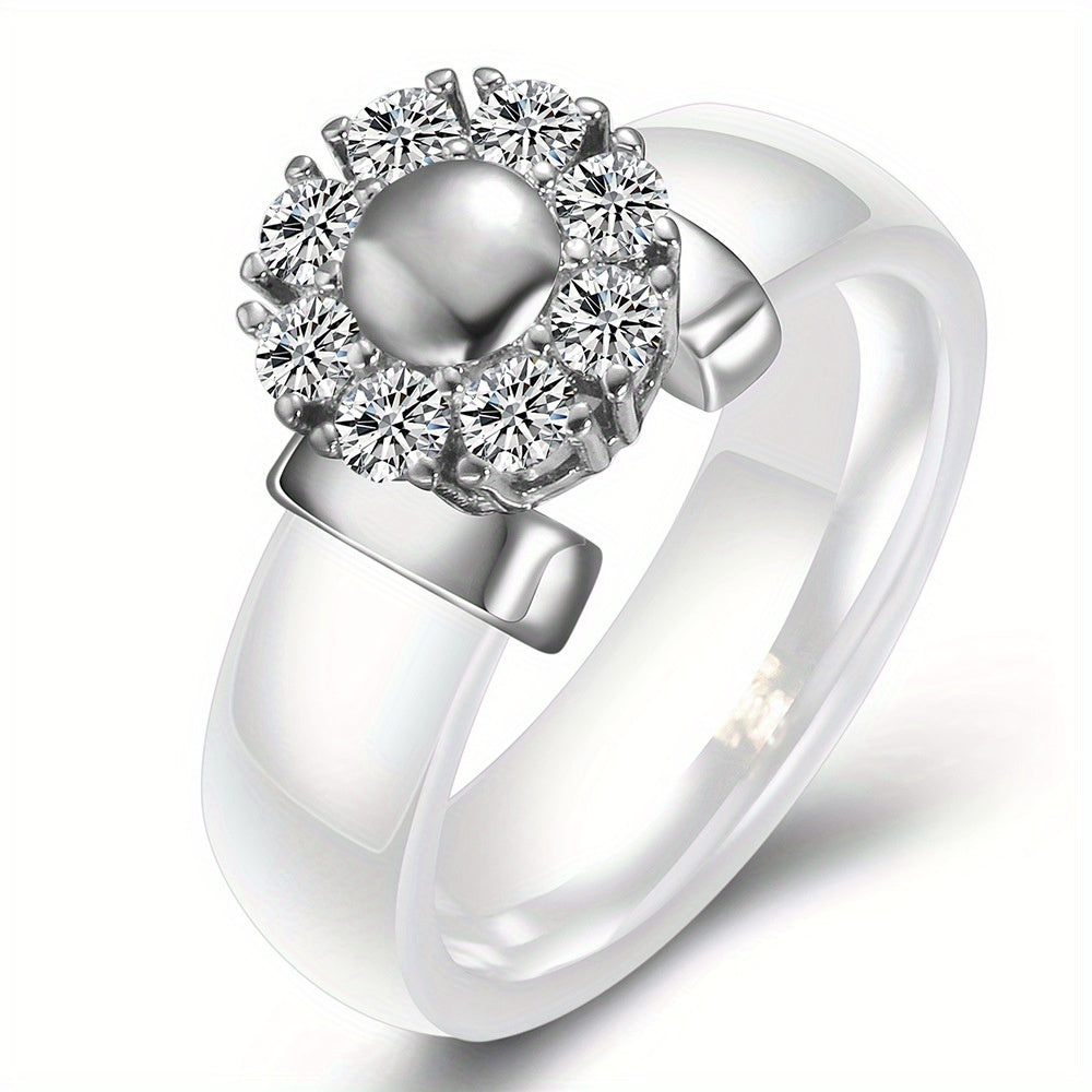 Minimalist Round Ceramic Ring Black White Zirconia Festival Gift