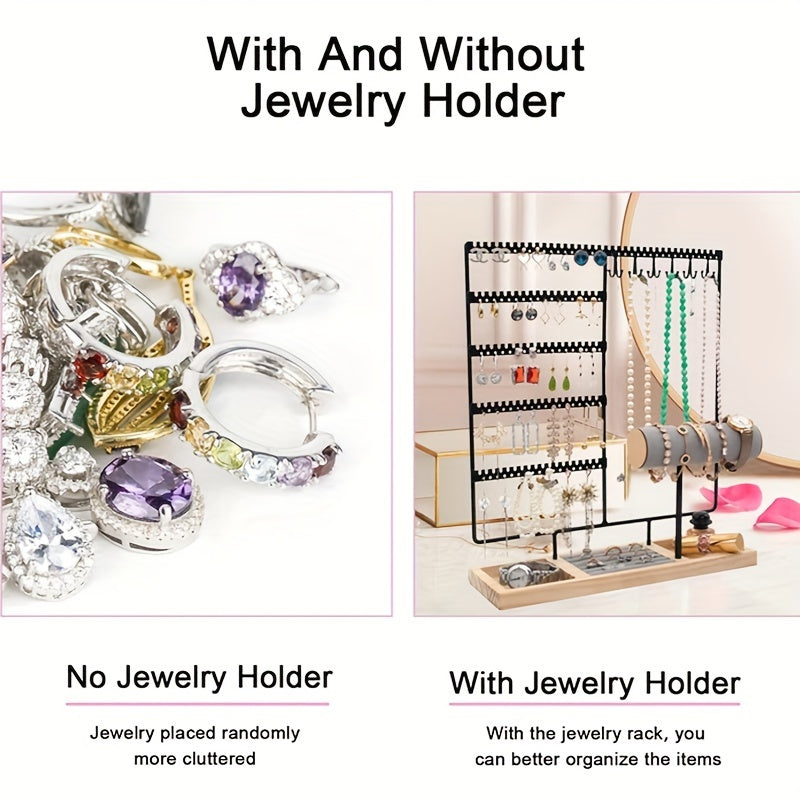 Jewelry Stand with Earring Holder Necklace Ring Watch Bracelet Organizer Display Rack