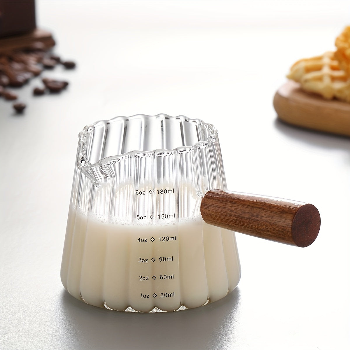 6oz Glass Coffee Cup with Wooden Handle Insulated Reusable for Coffee Tea